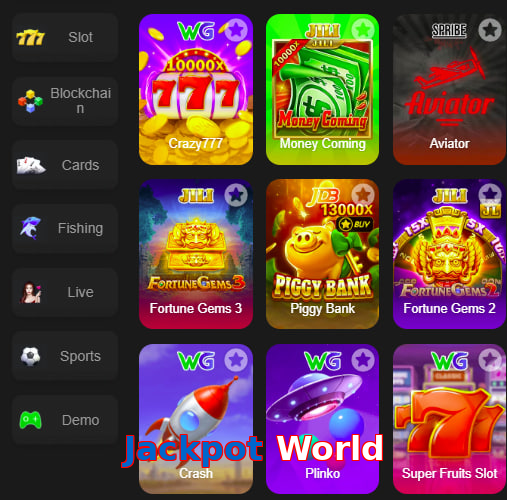 Main screen of Jackpot World game page for PK players